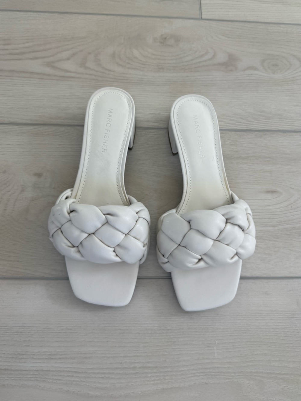 Marc Fisher White Braided Mule Slides